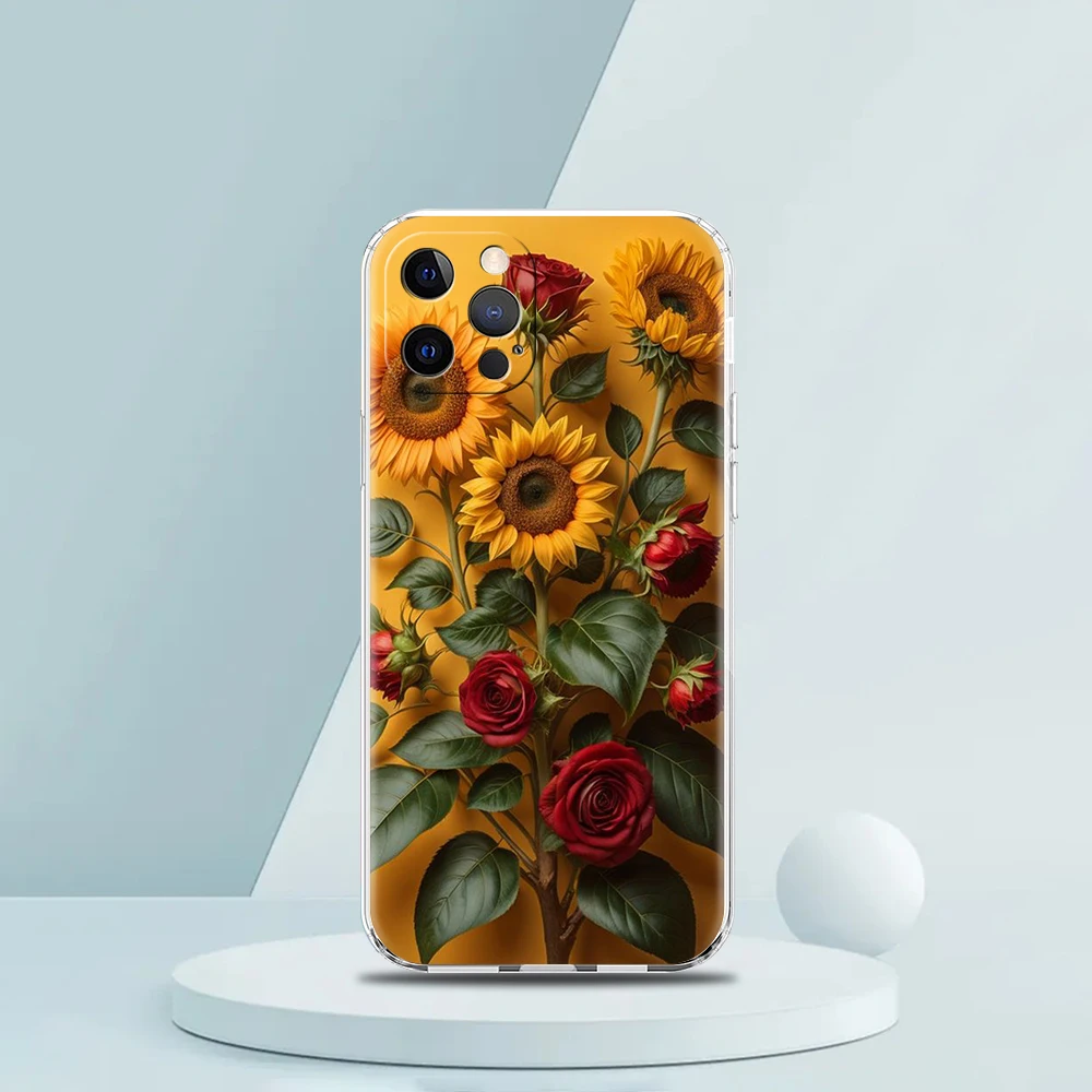 Sunflower Transparent Soft Phone Case - Floral Design Protective Shell Cover