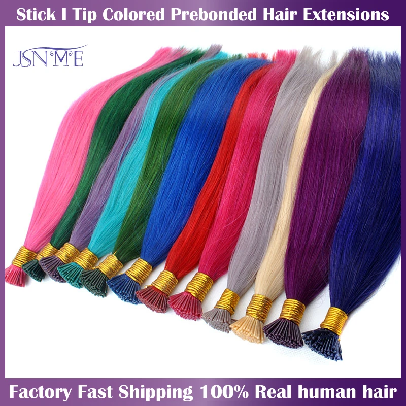 JSNME I Tip  Color Hair Extensions Natural Real Human Fusion Blue Purple Pink 613 Color  20" Inch 100% Human Hair Color
