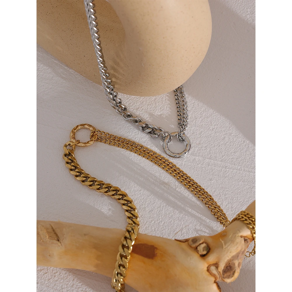 Yhpup Gold Color Chain Statement Necklace for Women Stainless Steel Metal Charm Simple Jewelry Bijoux Acier Inoxidable Femme women jewelry