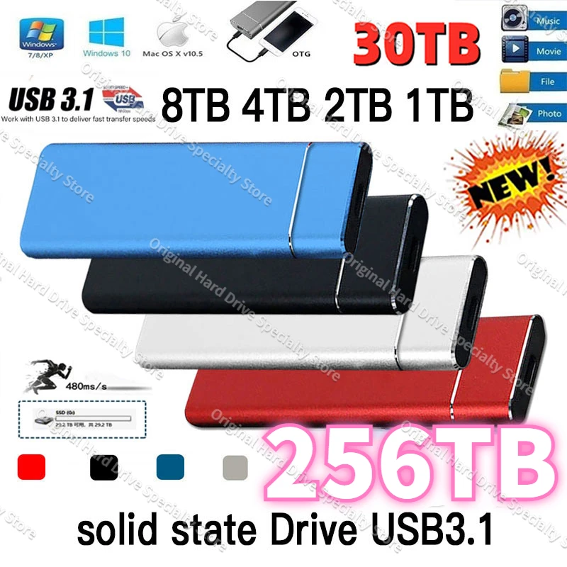 

2024 New Portable SSD Type-C USB3.1 2TB External Mobile Solid State Drive 8TB High Speed 16TB Hard Drive For Laptop Mass Storage