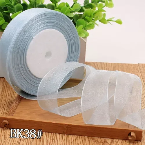 High-Density Organza Satin Ribbon for Crafts and Decoration, 15mm Width, 45 Meters