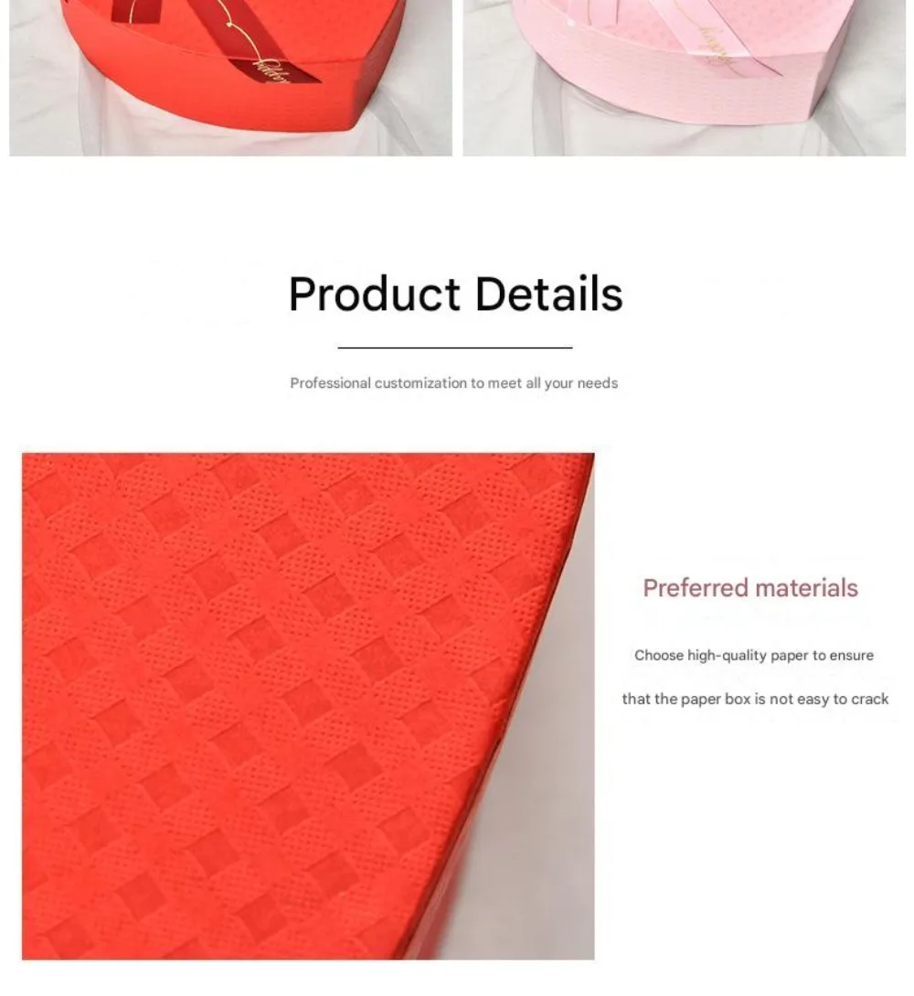 Neue Geschenkbox mit Schleife und Seidenband, rot, mit Deckel, Geschenkboxen, herzförmige Verpackung, Papierbox zum Valentinstag – Detail 7