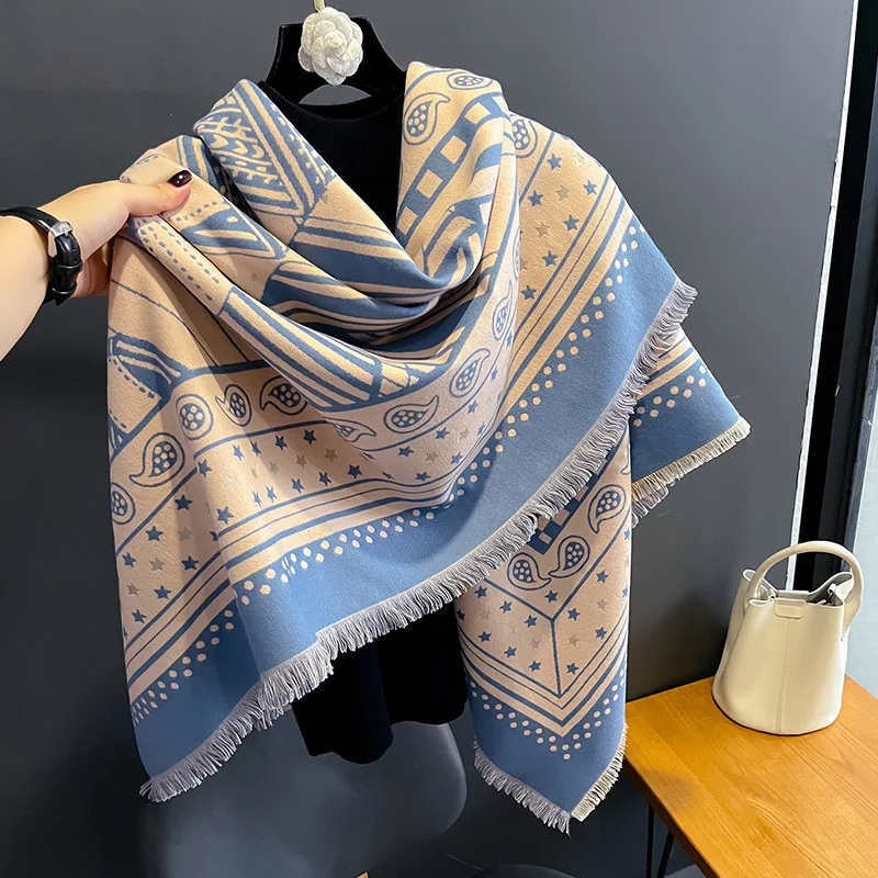 thumbnail image 1 of Poncho cálido de lujo de cachemira para invierno para mujer, bufanda cuadrada grande con estampado, chal, manta de pashmina gruesa para mujer, bufanda Echarpe 2024, 1 of 5