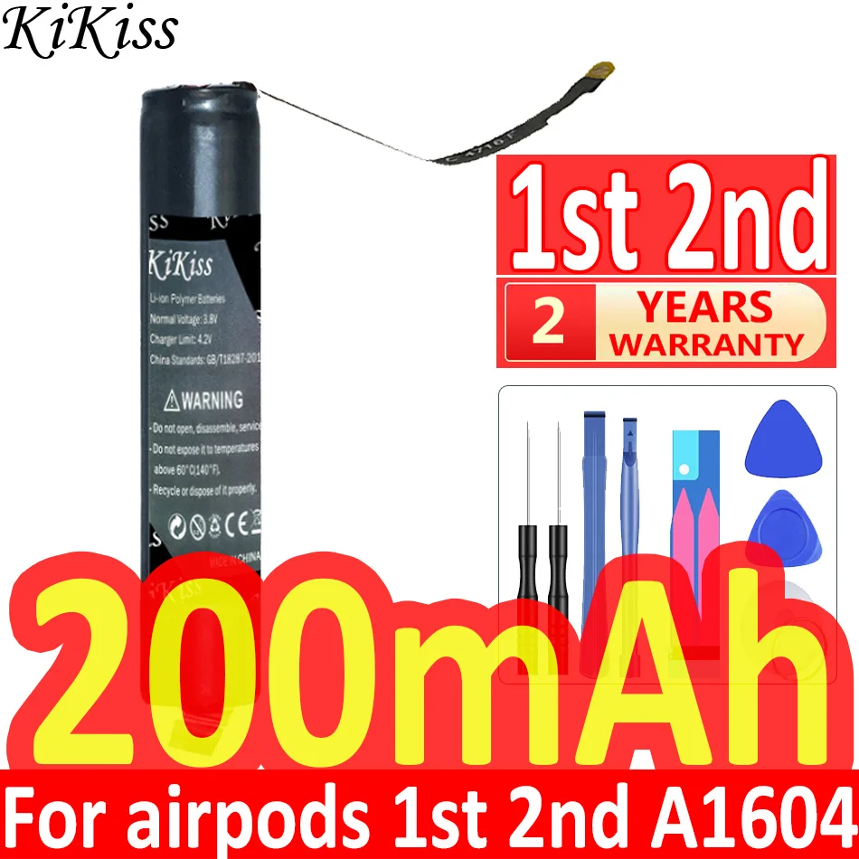 200Mah Kikiss Potente Batteria Per Airpods 1St 2Nd A1604 A1523 A1722 A2032 A2031 Air Pods 1 Air Pods 2 Goky93Mwha1604