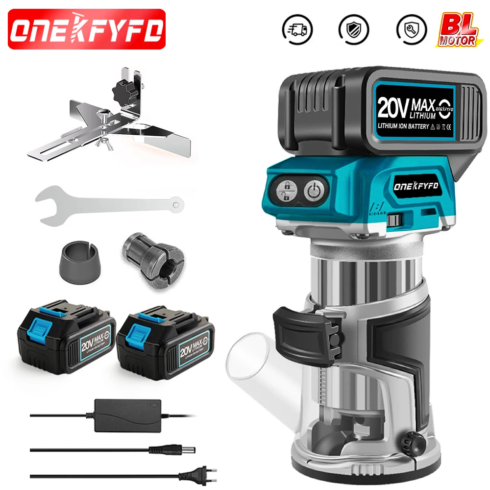 ONEKFYFD Brushless 5 Speeds Electric Trimmer Aluminum Alloy Base Wood Router Woodworking Engraving Slotting for Makita Battery