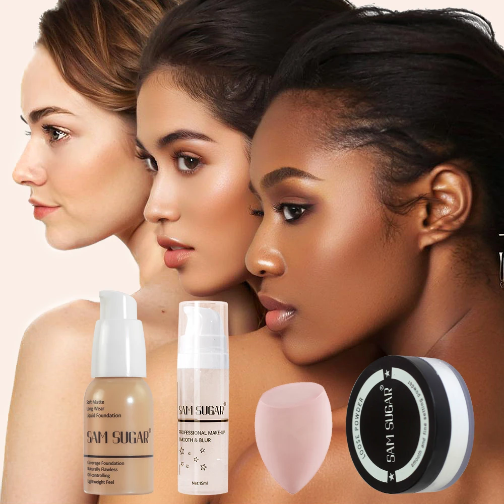 Four piece makeup foundation make-up set makeup powder set spray gloss control oil lasting foundation make-up