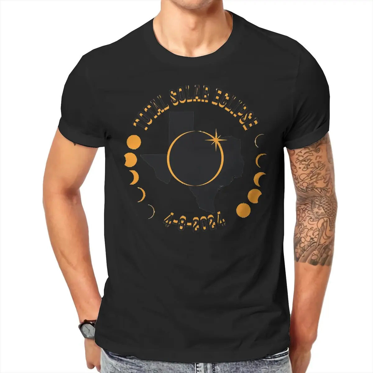 

Men Texas Total Solar Eclipse Path 2024 Eclipse Souvenir Cap T-Shirt Crewneck Cotton Style Hipster Ofertas O Neck Graphic