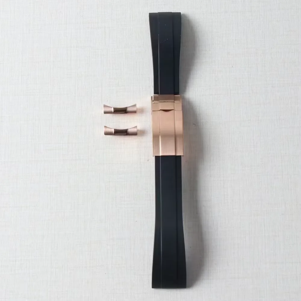 Premium 20mm Black Silicone Rubber Watch Band with Curved End and Endlink Buckle