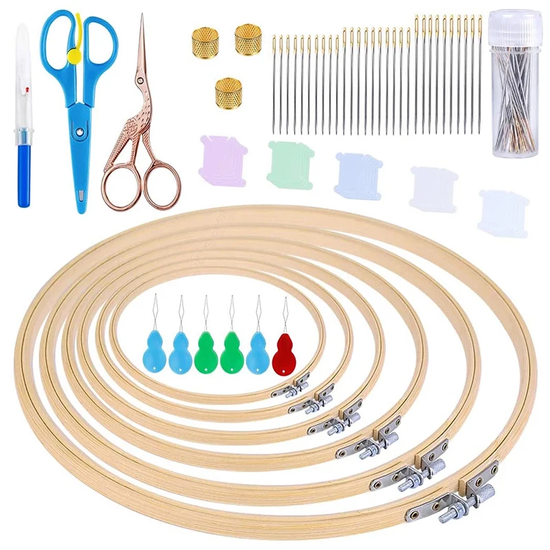 

LMDZ 6Pcs Embroidery Hoops 30 Pcs 3 Size Sewing Needles And Plastic Threader Household Scissors Sewing Tools Accessories Set