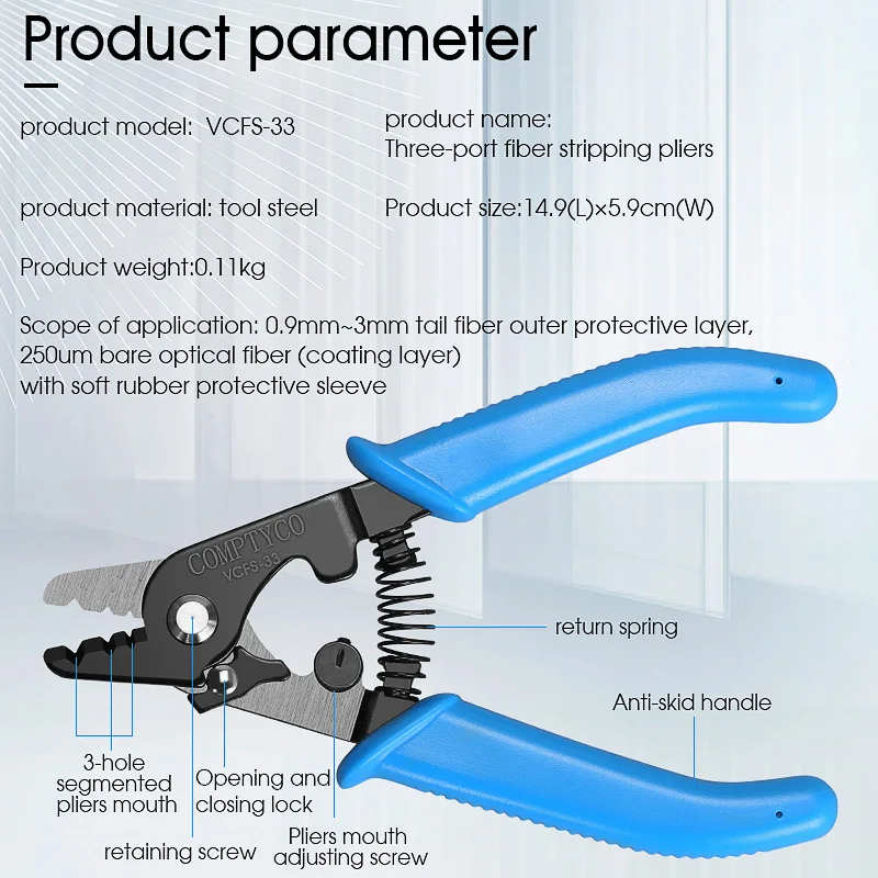 Fiber Optic Tool Kit VCFS-33 Three-Port Stripper + VCFS-J1 3*2mm Leather Wire Stripper + Aramid scissors Fiber Tool Combination
