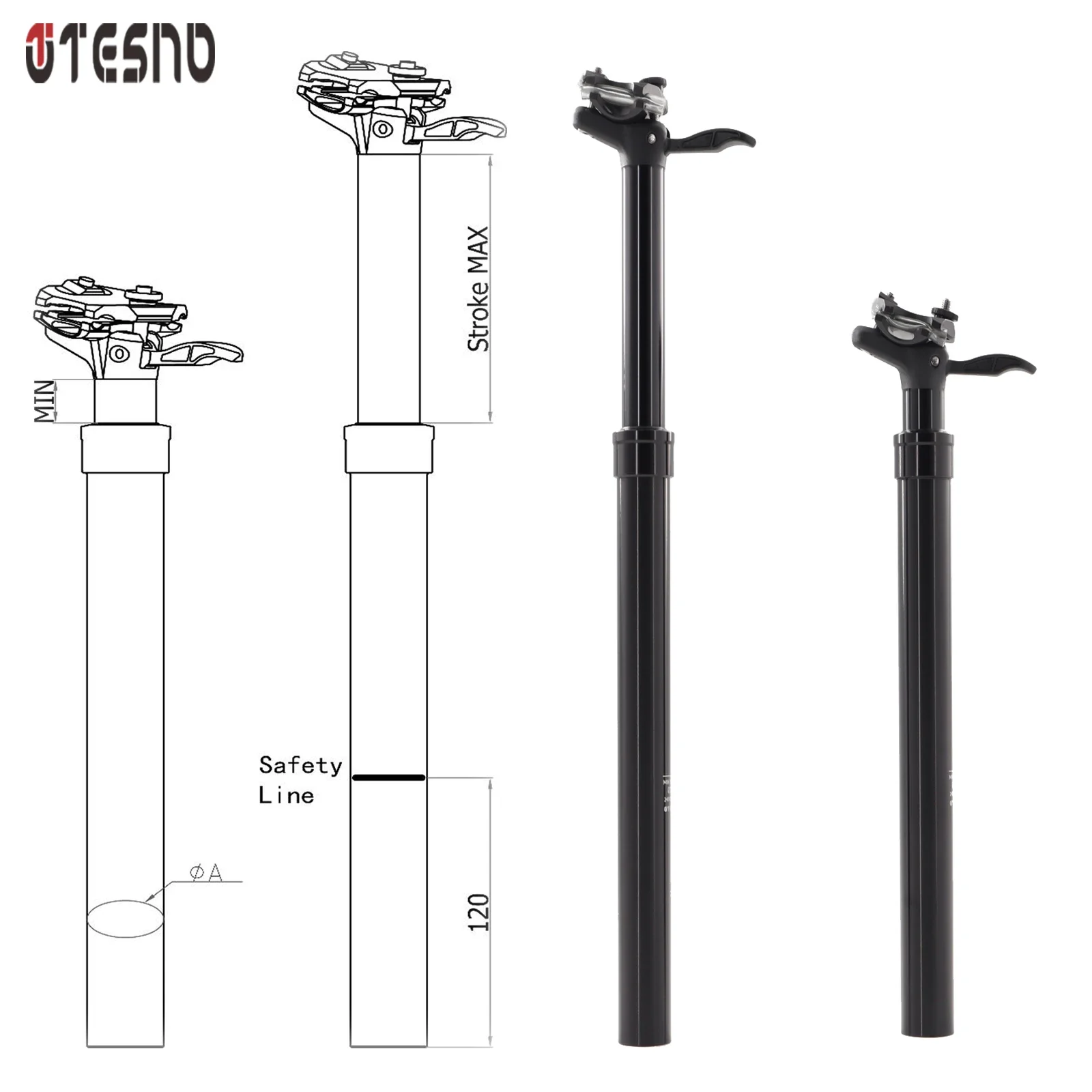 

TESNO MTB Road Bicycle Shock Absorber Seatpost Tube Bikes Seat Post Dropper Manual Travel Height Adjustable Suspension 30.9/31.6