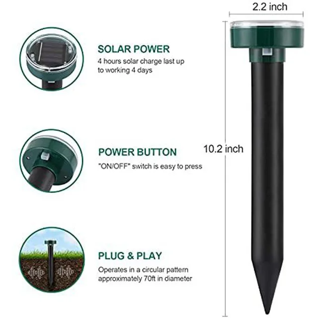 Napenergia -Visszataszító 2/4 Db Ultrahangos Riasztó, Hogy Megszabaduljon A Vakond Gopher Kígyók Vole -Tól És Más Földalatti Kártevőktől - Image 6