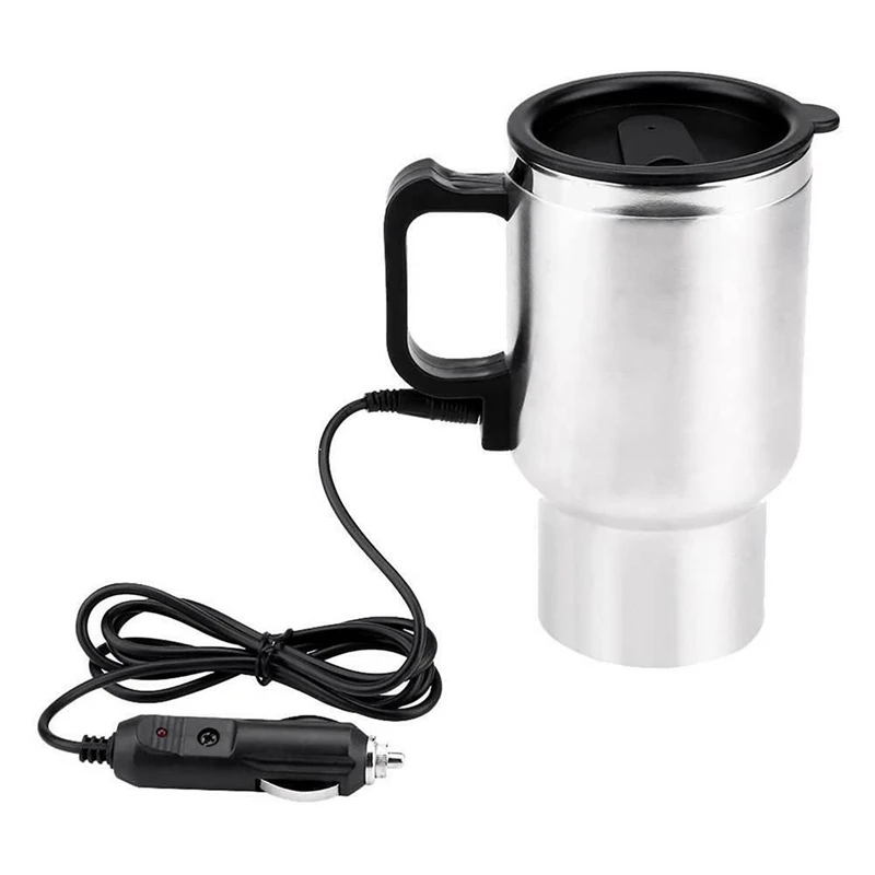 12V 450ml Stainless Steel Vehicle Heating Cup Electric Heating Car Kettle Camping Travel Kettle Water Coffee Milk Thermal Mug