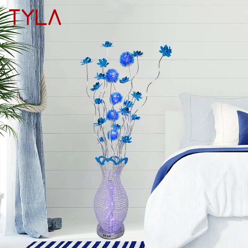 

TYLA Nordic Blue Floor Lamp Modern Art Living Room Bedroom Hotel Aluminum Wire LED Originality Flower Decorative Light