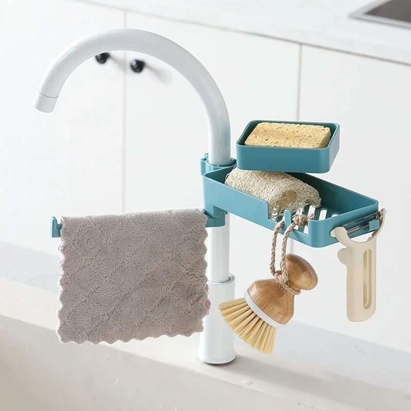 

2 Layers Faucet Drain Storage Rack Shelf Hanging Drain Stand Holder Kitchen Sponge Rag Bracket Rack Bathroom Towel Soap Holder