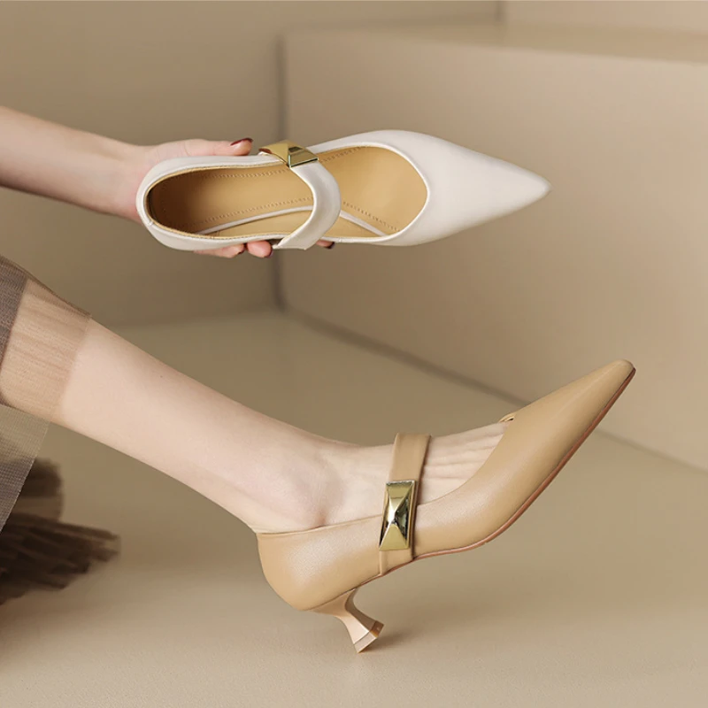 

Женские туфли с острым носком, узкие туфли с декоративным металлическим каблуком, новинка 2023