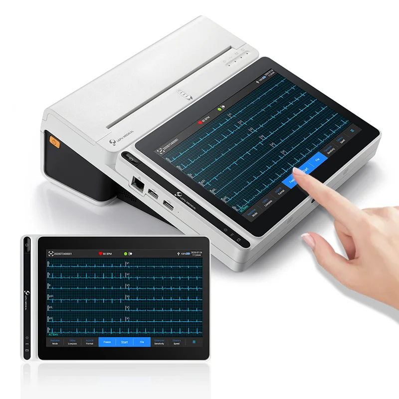 

Wireless AI ECG tablet Electrocardiogram EKG Monitor Device Leads 18 12 Channel Portable ECG Machine With Trolley