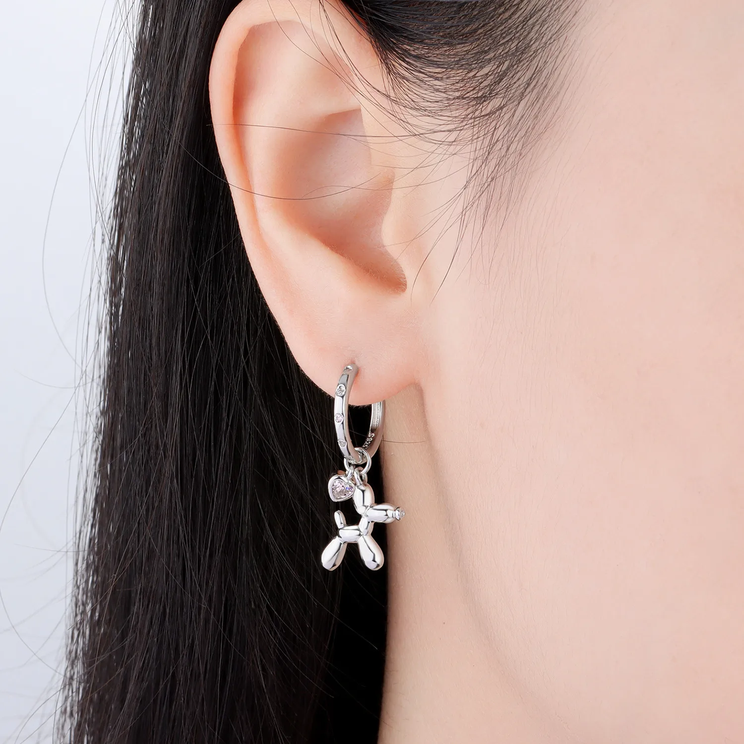PANPOKI 925 Sterling Silber Rosa Herz Ballon Hund Tropfen Ohrringe Frauen Ohrringe Geburtstag Party Mode Schmuck Original Geschenke – Detail 2