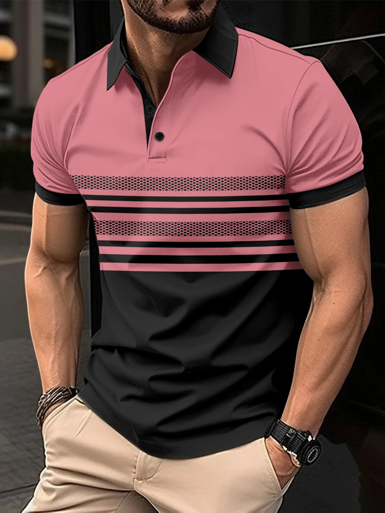 In 2025, New be Launched: Men's Short-Sleeved Polo Shirts, Button- T-shirts, striped polka dot Printed Tops, Breathable Shirts 12 Sc448c86c8c014af8914f64562983d1b6b
