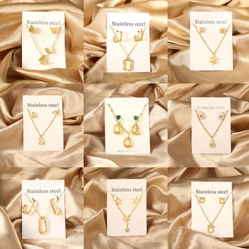 LUXUKISSKIDS Stainless Steel Luxury Dubai Jewellery Woman Gold Plated Trendy Necklace Earrings Sets Wedding Wholesale Jewelry