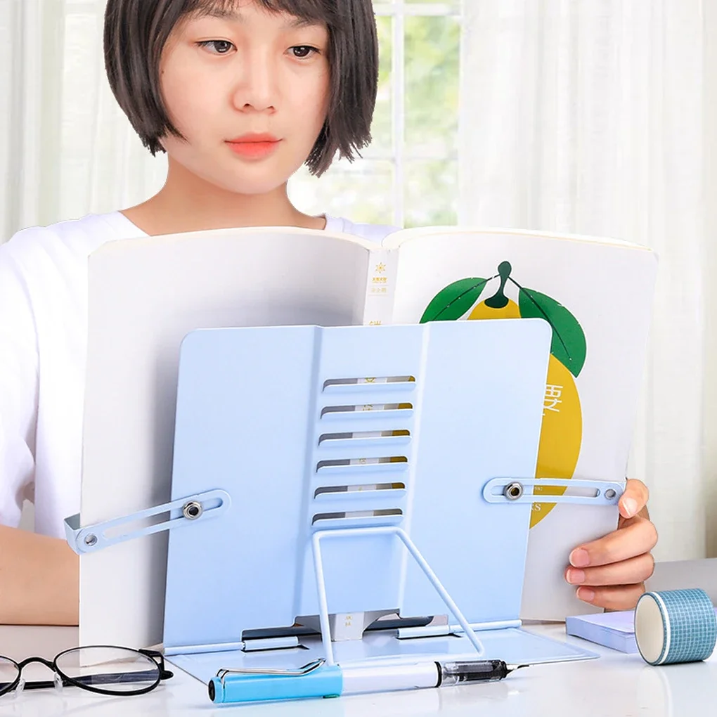Metal Book Stand Eye Protection Folding Reading Rest Stand Cookbook Holder Document Clamp Portable Collapsible Book
