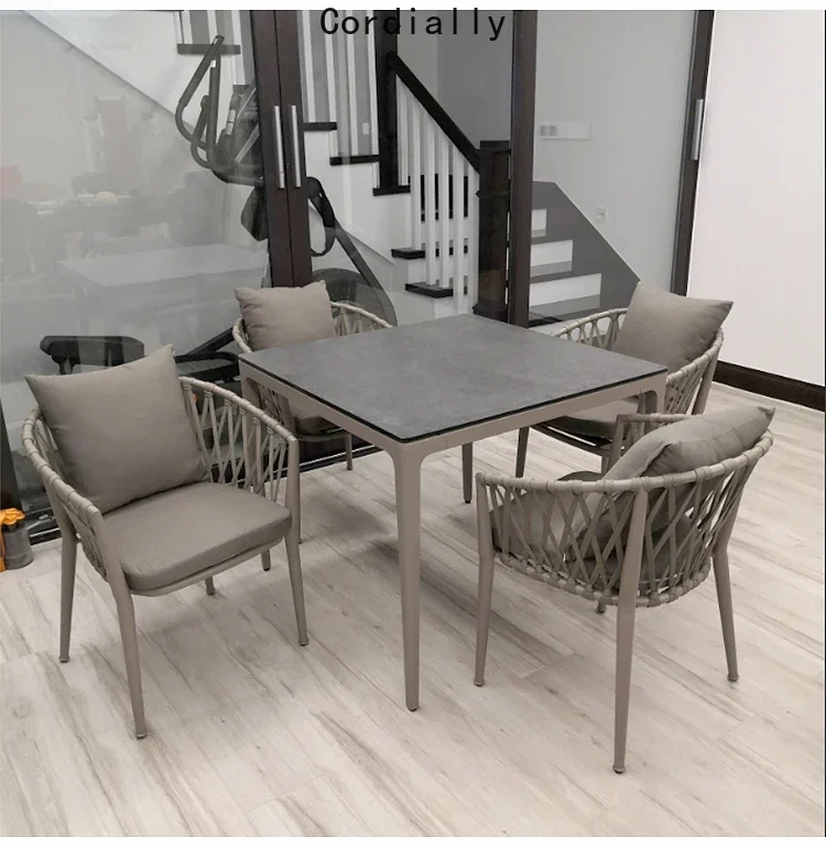 Outdoor balcony, dining table, chair, villa, hotel, garden, outdoor leisure rope woven rattan chair furniture