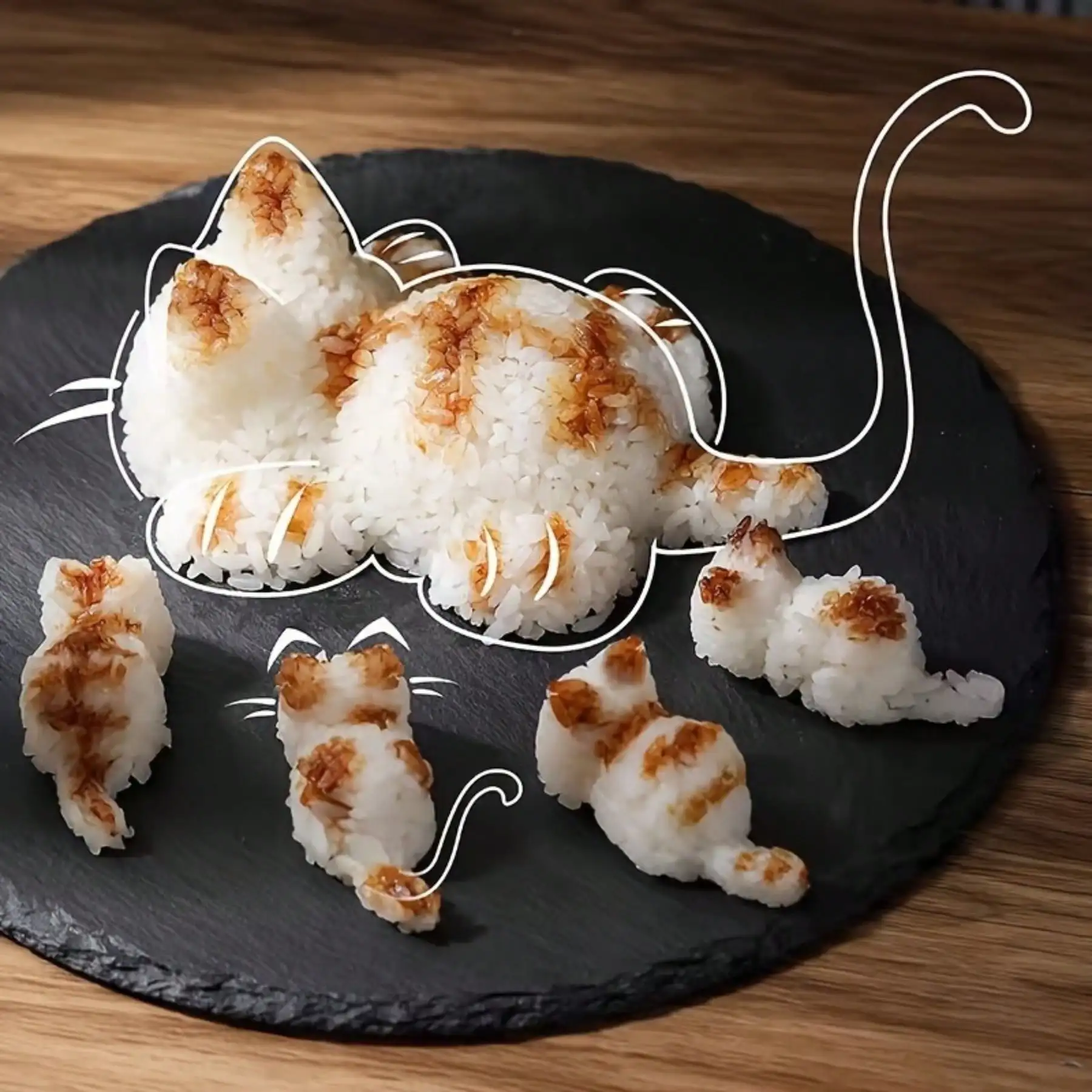 DIY 고양이 모양의 스시 몰드, 가정용 음식 만들기 도구, 쌀, 으깬 감자 및 베이킹 용품을 위한 재사용 가능한 몰드 Q3366