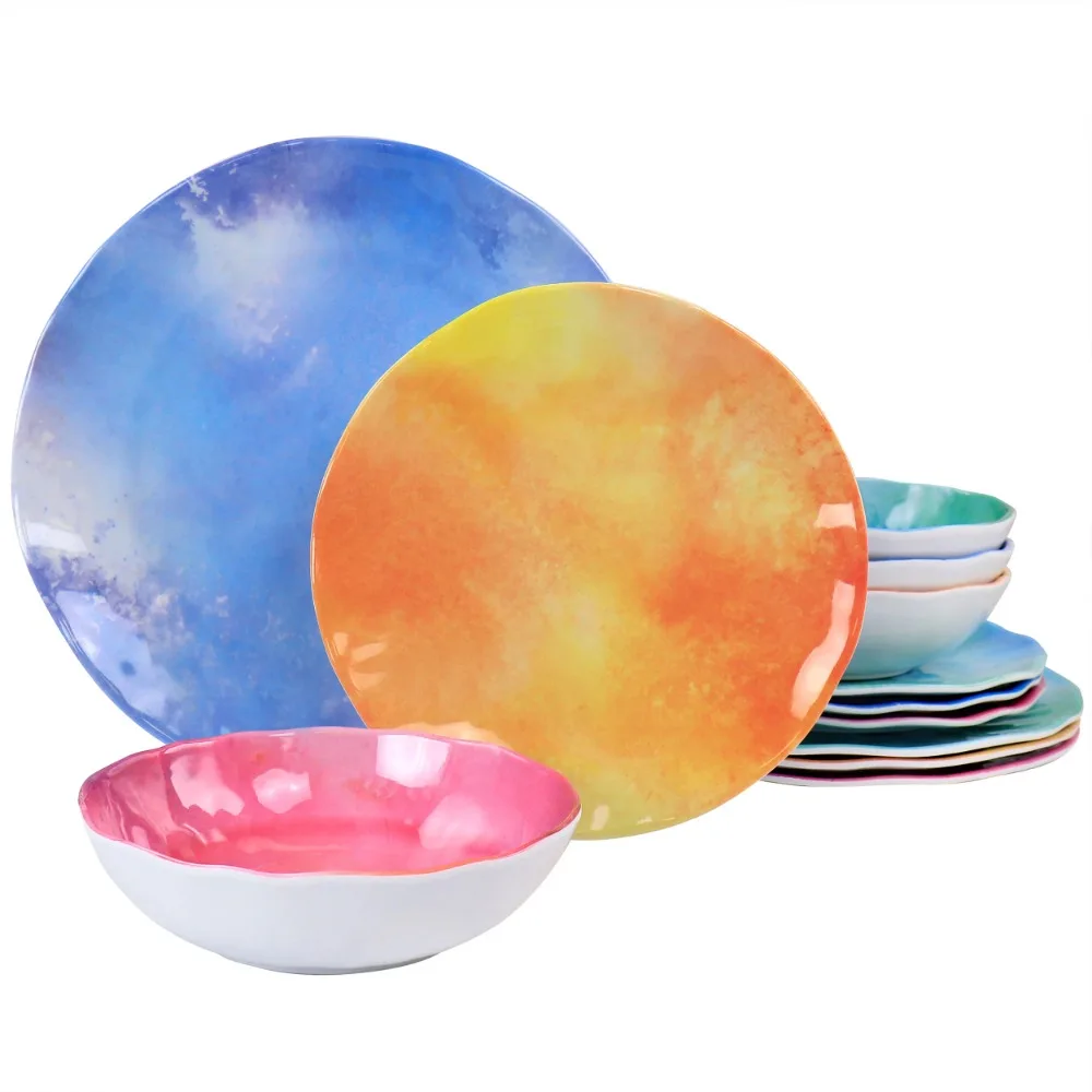 

Dinner Set Free Shipping Ceramic Dishes to Eat 12 Piece Melamine Dinnerware Set in Assorted Colors Plate Dish Plates Dinner Sets