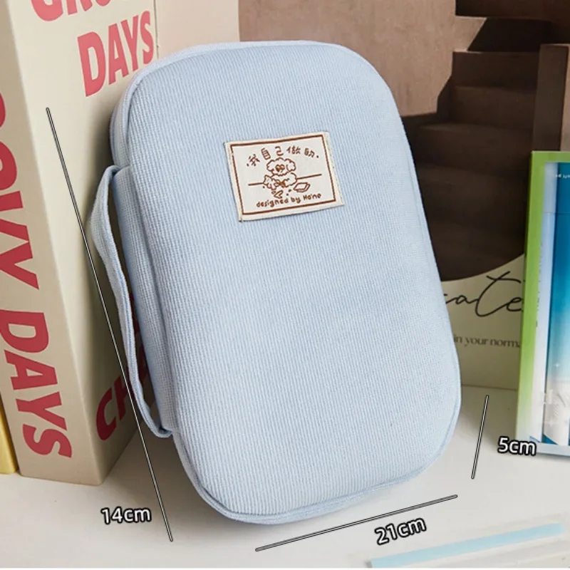 소년 소녀용 귀여운 학생 필통, 심플 그린 블루 컬러 스크랩북 스티커 가방, 대용량 문구 보관 가방