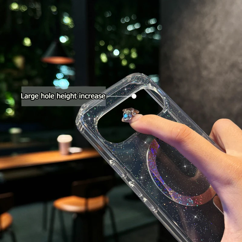Sparkling Transparent Glitter Magnetic Wireless Charging Protective Case with Airbag Cushioning