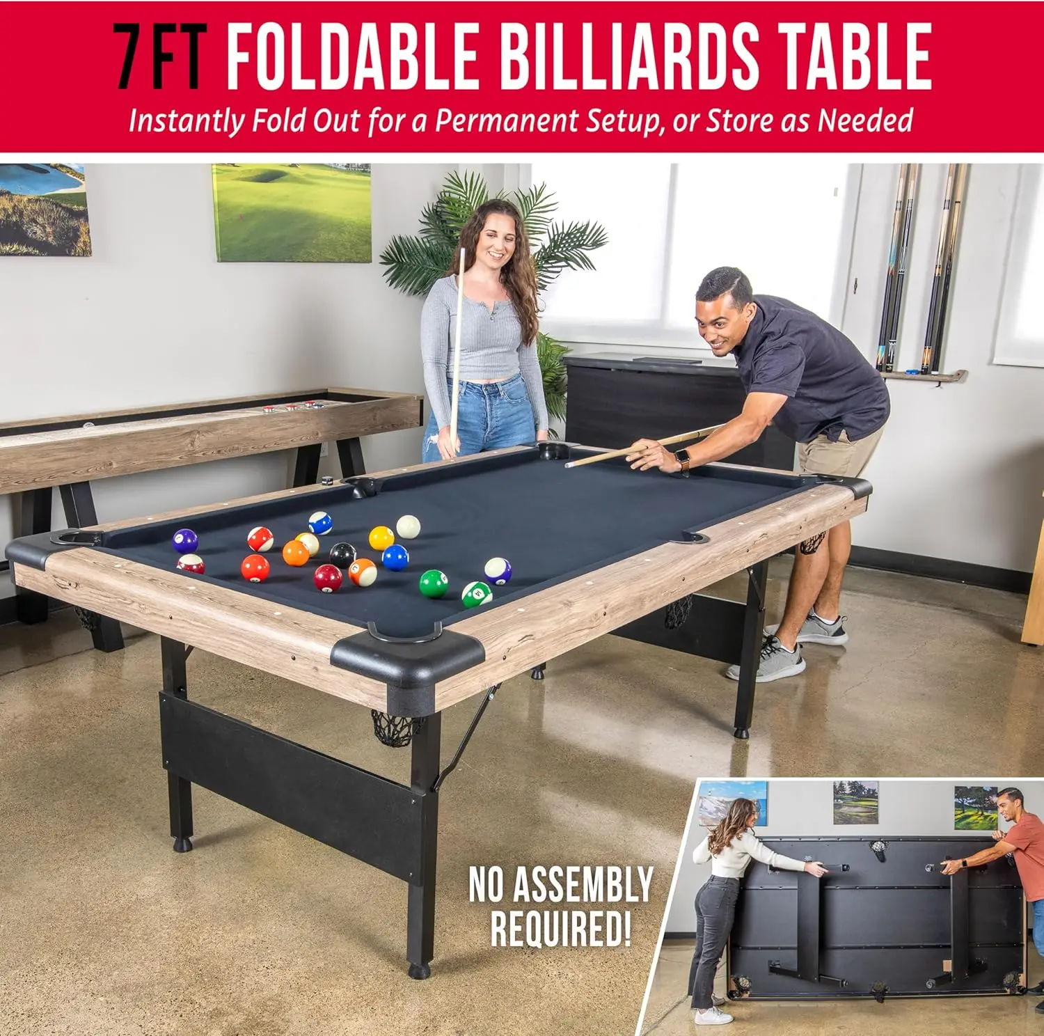 7 or 8 ft Portable Pool Table-No Assembly Required Folding Billiard Table