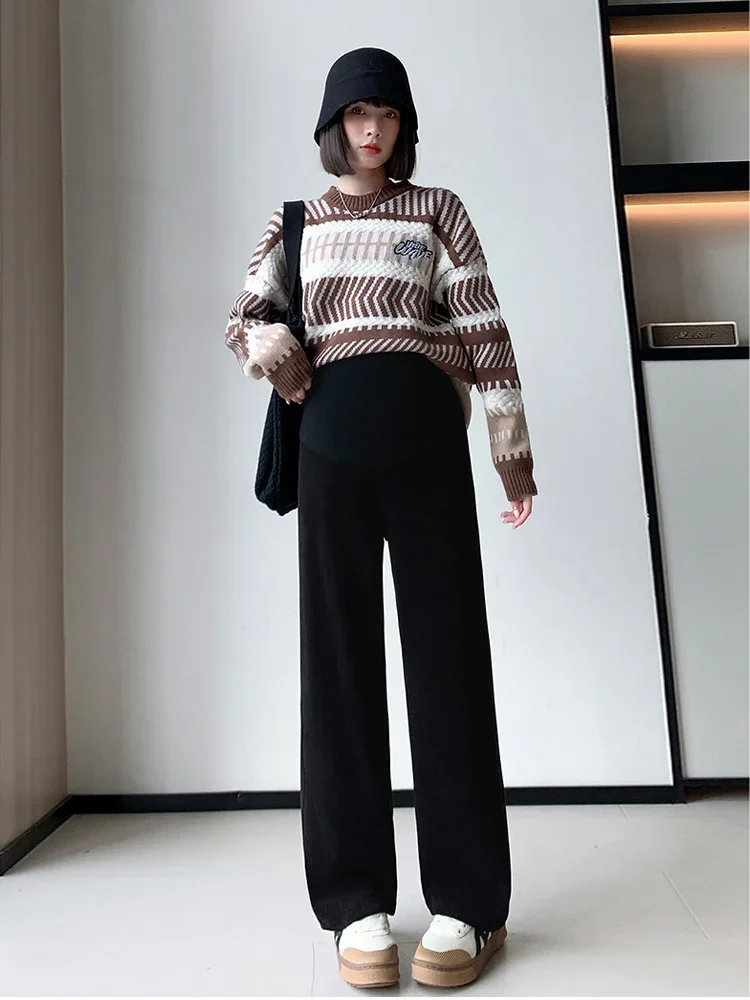 Spring Autumn Fashion Maternity Straight Pants Wide Leg Loose Across High Waist Trousers Clothes for Pregnant Women Pregnancy 4