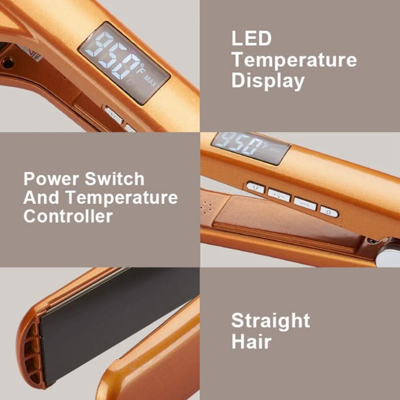Professional Tourmaline Ceramic Hair Straightener LCD Display Flat Iron Fast Heat Curling and Straightening Salon