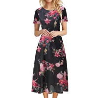 Summer Floral Print Long Dress Women Sexy Bohemian Beach Sundresses Casual Elegant O Neck Short Sleeve Loose Dress - Image 2