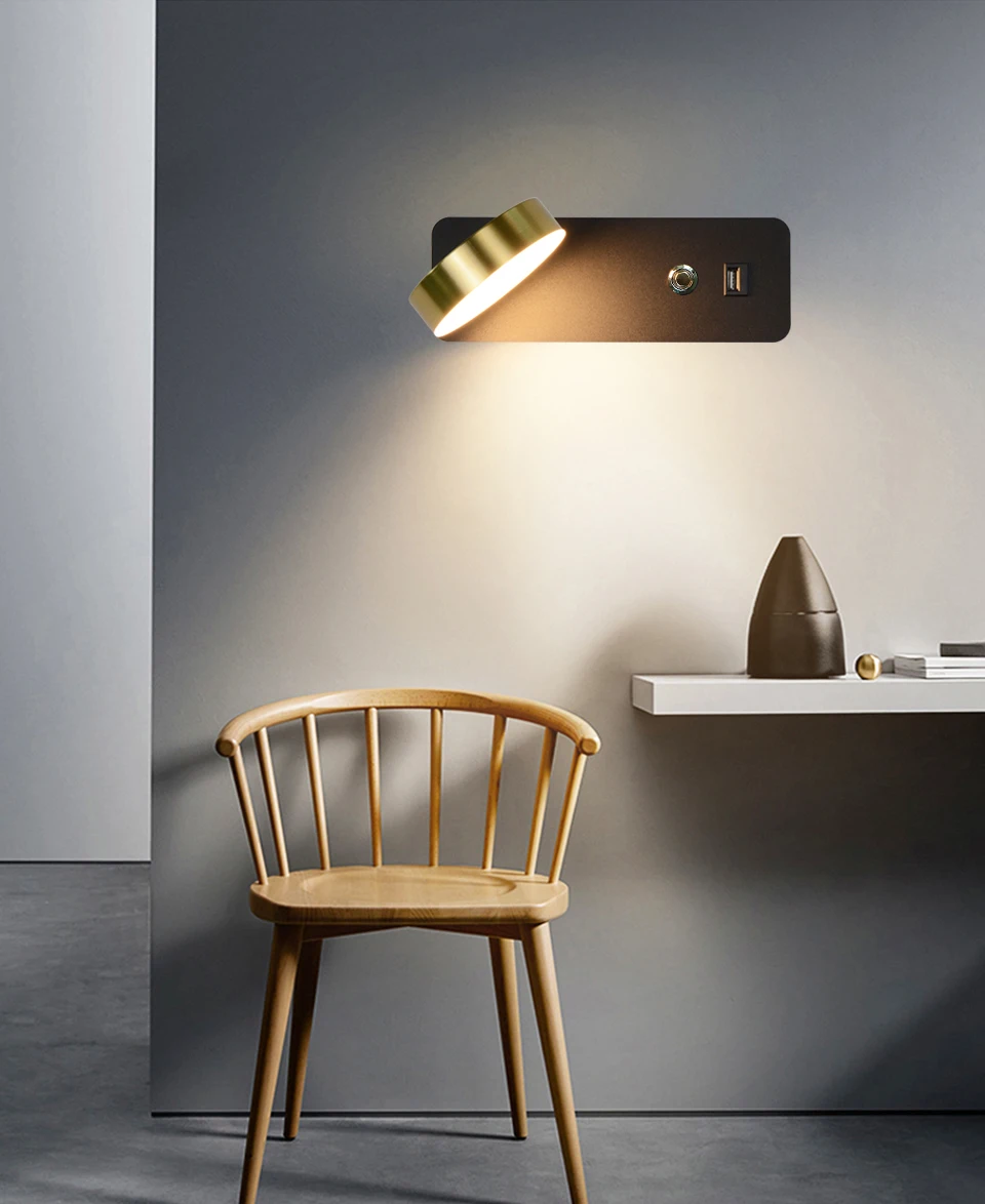 

Indoor LED Wall Lamps Rotation Dimming Switch Wall Light Modern Stair Decorative Sconce Living Room Golden Luminaire House Place