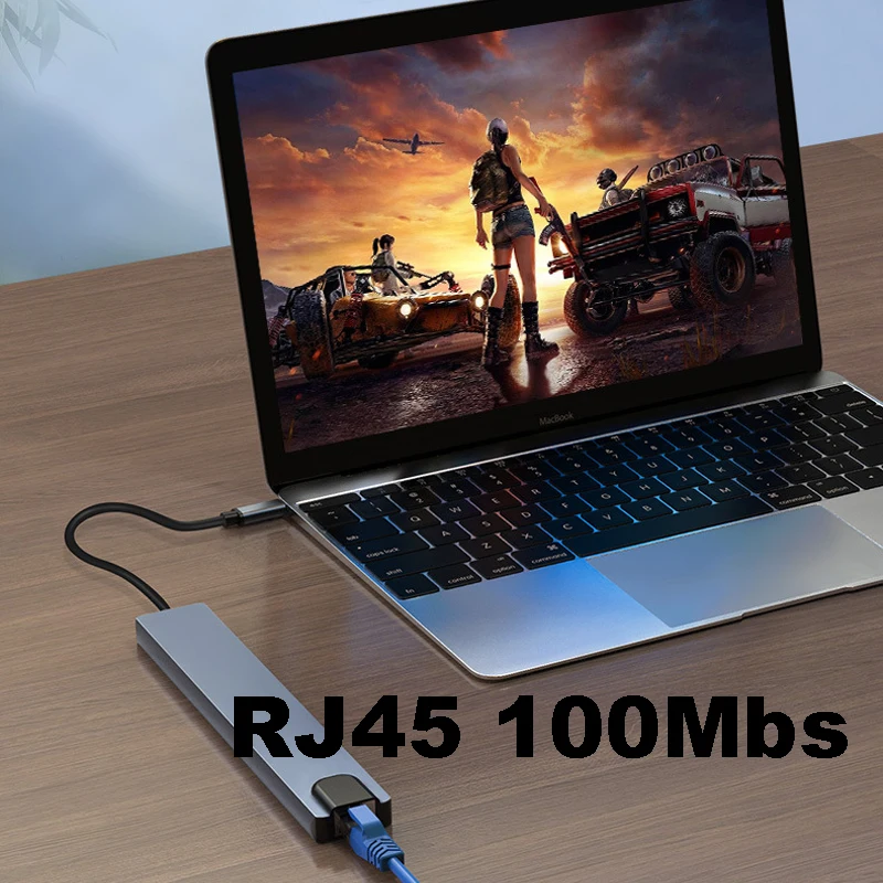 8 in 1 TYPE-C PC Tablet Phone Laptop TO HDMI RJ45 USB 2.0/3.0 SD TF Card Reader PD 100W Charger HUB Adapter Cable 5