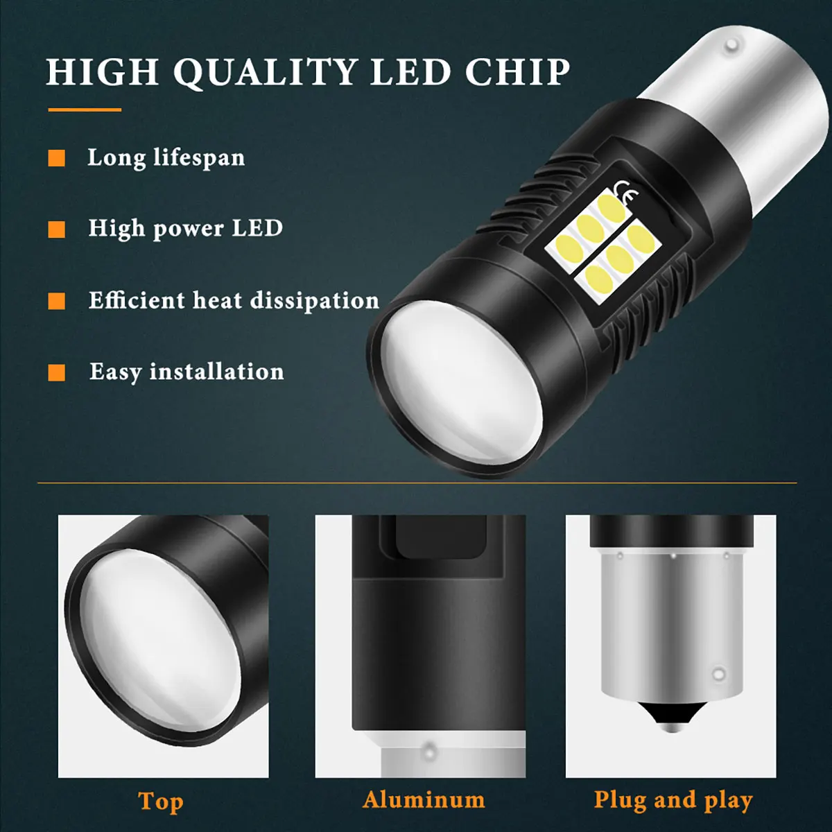 High-Performance LED Car Turn Signal and Brake Light Bulbs, Pack of 2
