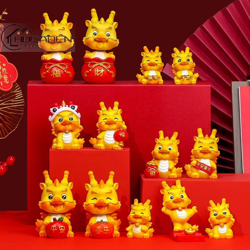 

2024 Chinese New Year Zodiac Dragon Resin Figurines Miniature Cartoon Micro Landscape Ornaments Home Decoration