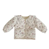 7806 Baby Coat 2023 Winter New Plus Velvet Baby Girl's Floral Coat Lace Lapel Cotton-padded Jacket Cardigan Coat 5
