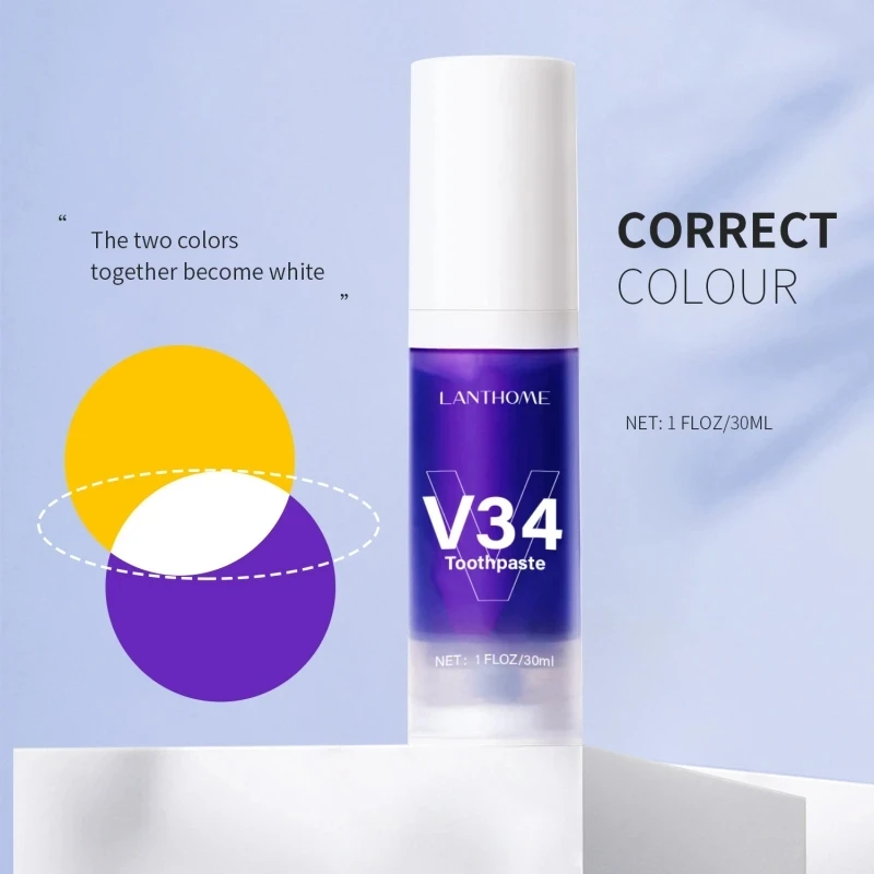 V34 Pro Smile Removal Plaque Stain Purple Corrector Teeth Whitening Toothpaste Enamel Care Easy Reduce Yellowing Oral Clean Care teeth whitening essence teeth whitening product