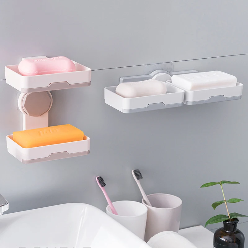 

Rotary Creative Double Layer Drainage Soap Box Bathroom Wall Mounted Soap Box Non Perforated Bathroom Soap Box Rack