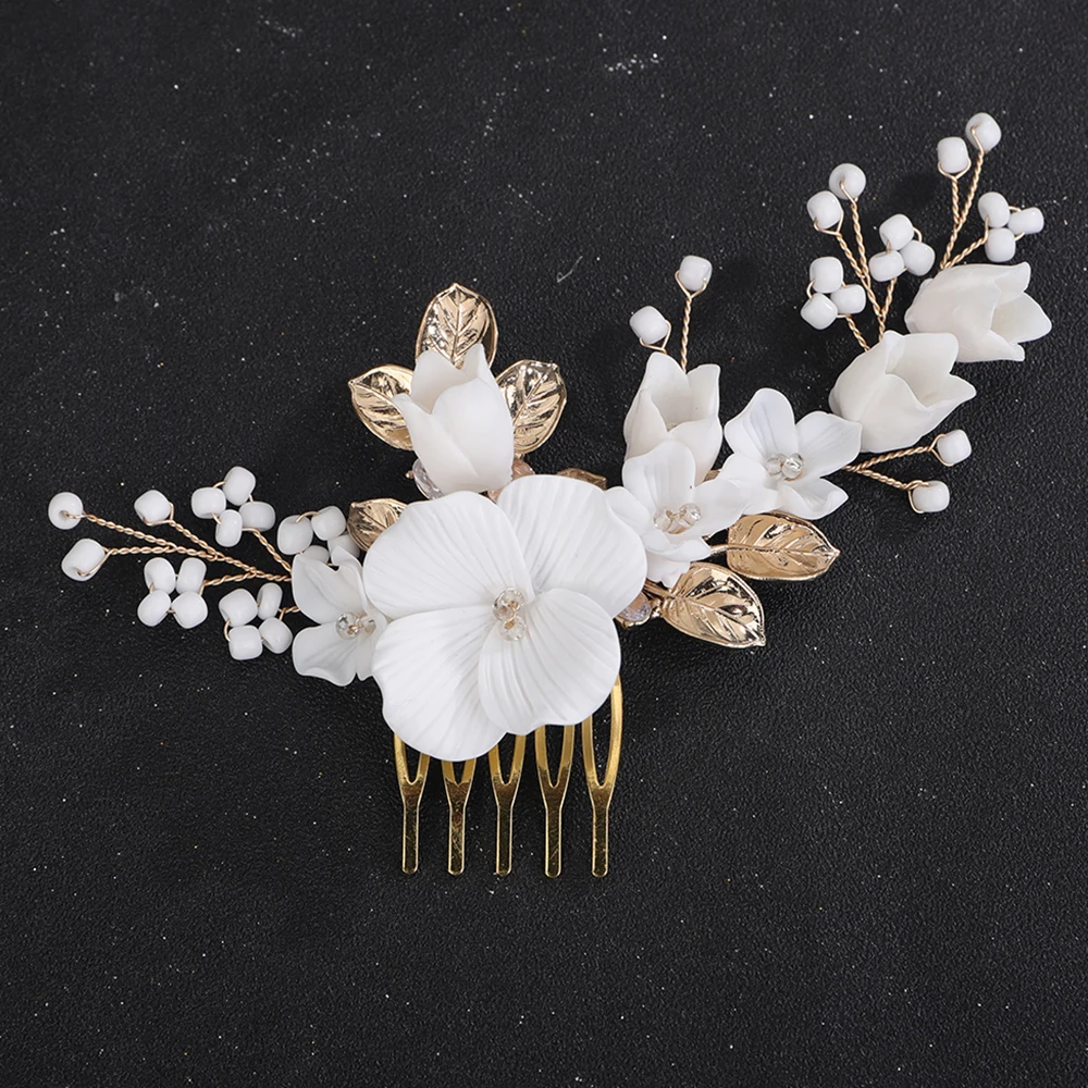 Silver Color Flower Leaf Wedding Hair Comb Crystal Handmade Bridal Hair Accessories Jewelry Gold Bride Headpiece Women Tiara