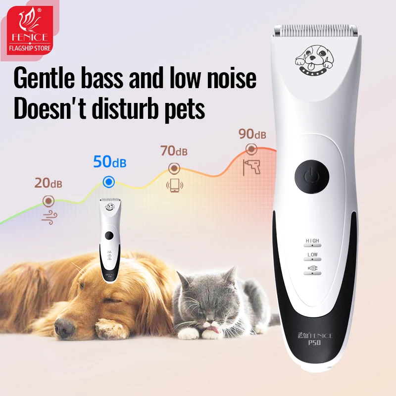 Fenice Low Noise Dog Hair Clipper Pet Cat Puppies Electrical Grooming Trimmer for Home Groomer Use Rechargeable Haircut Machine