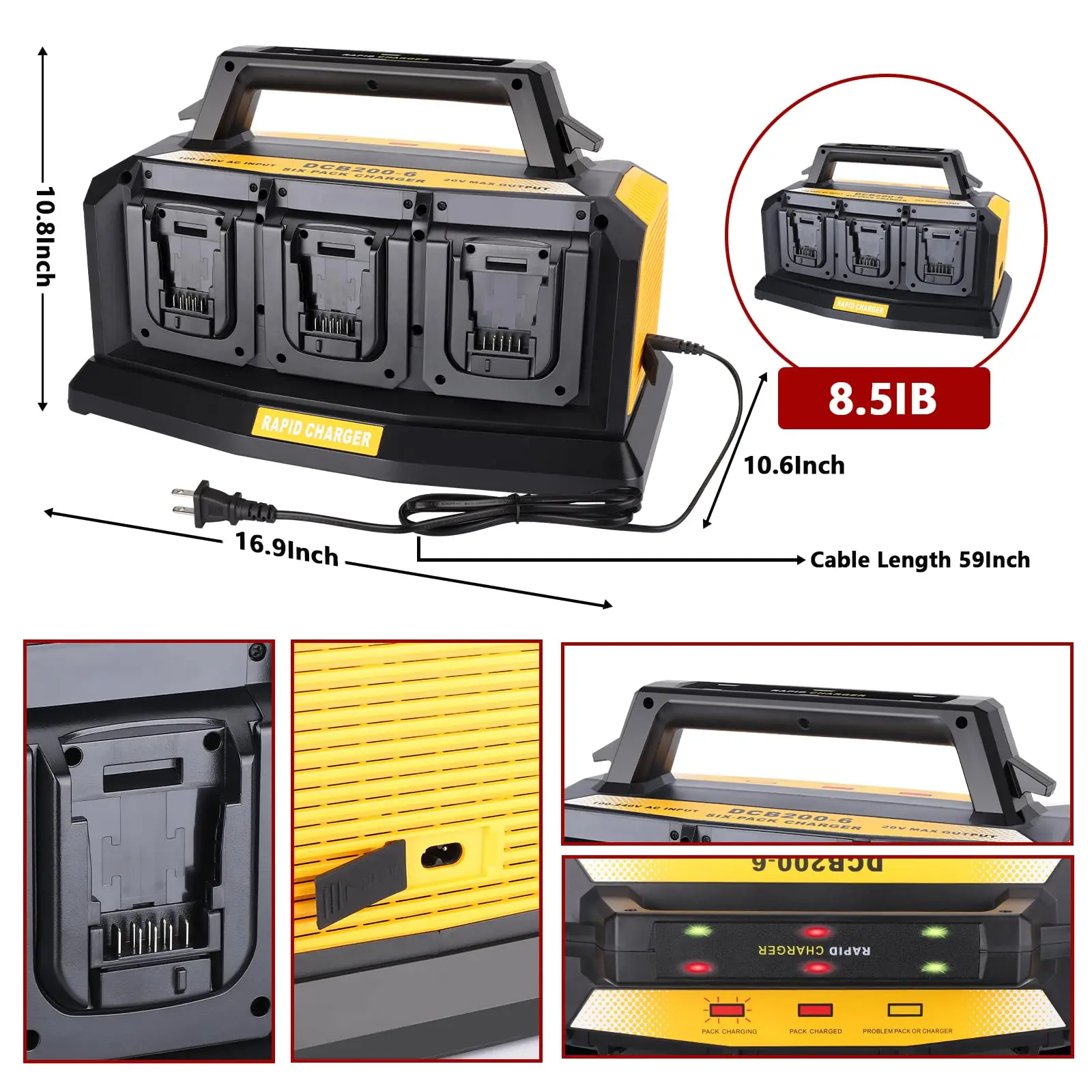 Beytvyow Super Battery Charger for Dewalt 20V Battery 6-Ports Simultaneous Rapid
