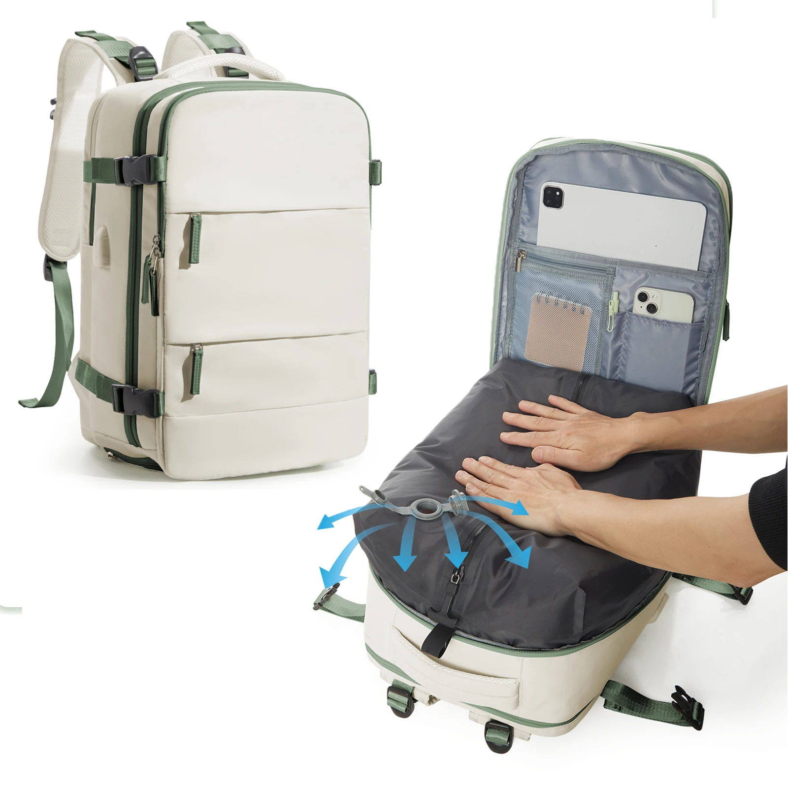 حقيبة ظهر كبيرة الحجم مصممة خصيصًا للسفر، تتميز بق...