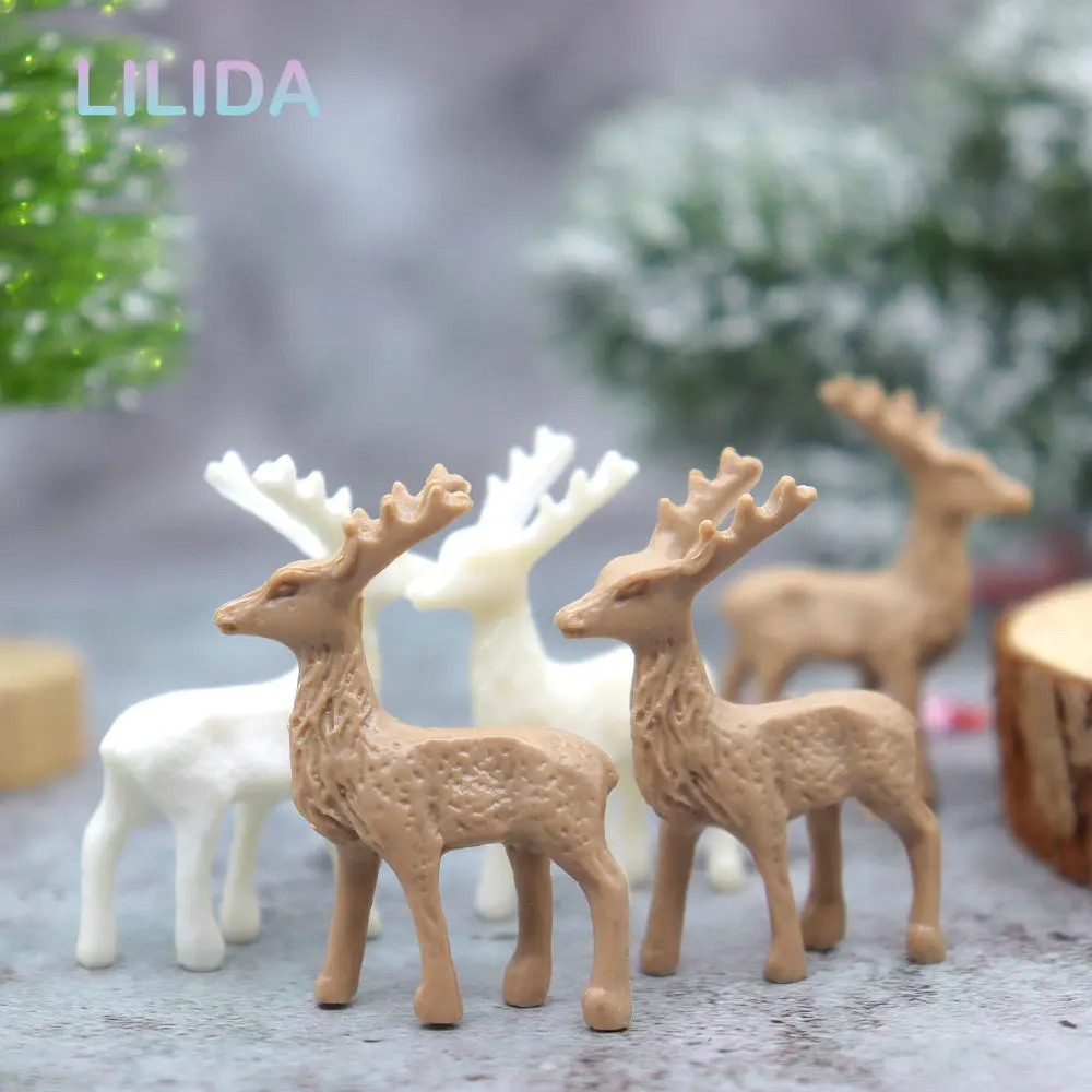 Artificial Mini Plastic Reindeer Decoration Crafts Statue Home Decor Garden Accessories Figurine Christmas Pendant 6/12PCS ornament crafts,miniature ornament