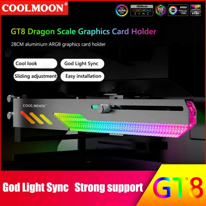 

GPU Video Card Stand Holder COOLMOON GT8 Graphics Card Bracket 5V ARGB Multi-interface Synchronous Horizontal Chassis Decoration