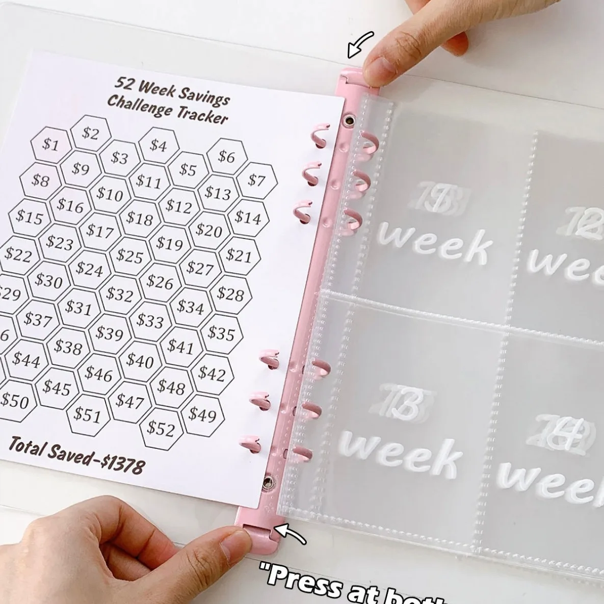A5 52 Week Savings Challenge Loose Leaf Binder Notebook with 13 Sheet Inner Note Book Journal Planner Office Stationery Supplies