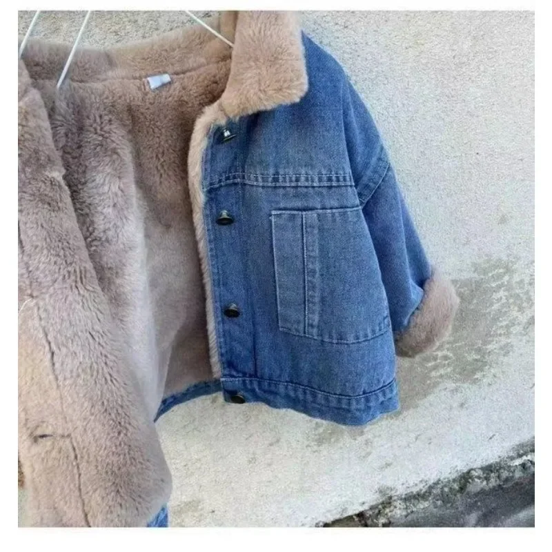 Children Jackets Autumn Winter Children Big Boy Outerwear Fleece Thicken Warm Toddler Boys Denim Jacket Kids Girls Parkas 2-11 Yrs