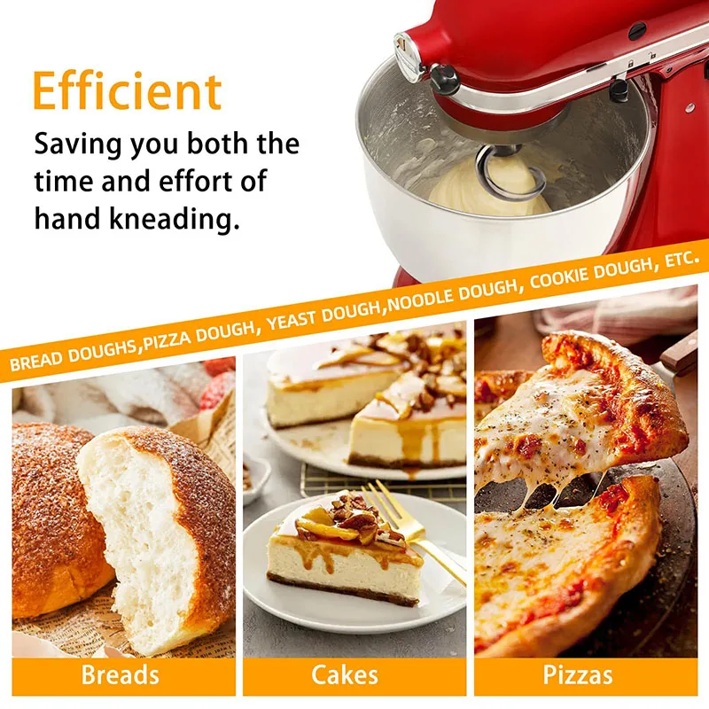 Dough Hook KitchenAid Stainless Steel Spiral Hook Tilt-head & 5-6 Qt Mixers Dishwasher Safe Efficient Kneading for Bread/Pasta